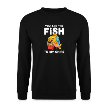 Fisch Und Chips Du Bist Der Fisch Zu Meinen Chips - Unisex Pullover - Schwarz - Vorne - Alina (178cm) & Michal (187cm)