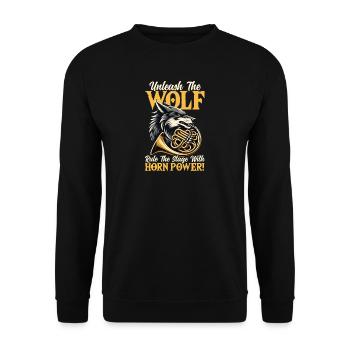 Cuivre, Fanfare, Wolf, Cor français - Sweat-shirt Unisexe - noir - Devant - Alina (178cm) & Michal (187cm)