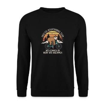 Faultier Mountainbike Team -Geschenk für Faulenzer - Unisex Pullover - Schwarz - Vorne - Alina (178cm) & Michal (187cm)