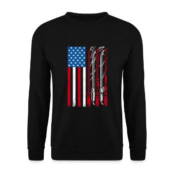 Amerikanische Flagge Angelrute USA Patriot Fischer An - Unisex Pullover - Schwarz - Vorne - Alina (178cm) & Michal (187cm)