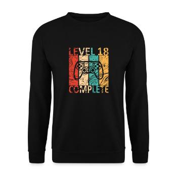 Level 18 completed 18th Birthday Gamer Gift - Unisex Sweatshirt - black - Front - Alina (178cm) & Michal (187cm)