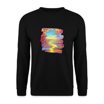 Pinselstrich Traumland mit Fluss | Geschenk - Unisex Pullover - Schwarz - Vorne - Alina (178cm) & Michal (187cm)