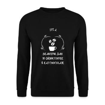 Kaffee Espresso Käffchen & Schokolade - Unisex Pullover - Schwarz - Vorne - Alina (178cm) & Michal (187cm)