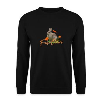 Frohe Ostern Osterhase - Unisex Pullover - Schwarz - Vorne - Alina (178cm) & Michal (187cm)