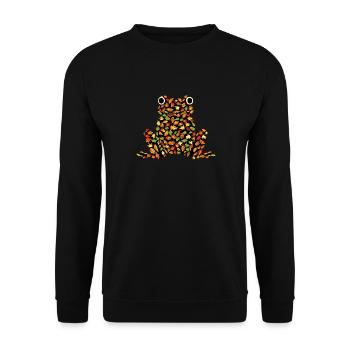 Frosch aus Herbstblättern - Unisex Pullover - Schwarz - Vorne - Alina (178cm) & Michal (187cm)
