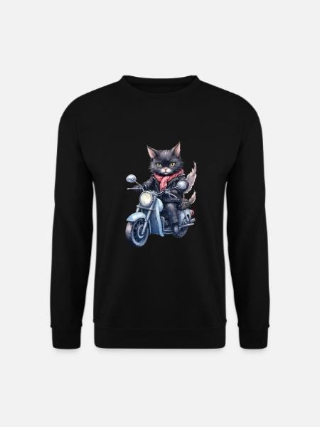 Katze fährt Motorrad - Unisex Pullover - Schwarz