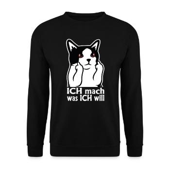 Ich mach was ich will Katze - Unisex Pullover - Schwarz - Vorne - Alina (178cm) & Michal (187cm)