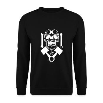 Tête de mort avec piston Clé de contact Bougie d’allumage - Sweat-shirt Unisexe - noir - Devant - Alina (178cm) & Michal (187cm)