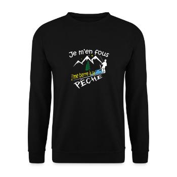 Je m'en fous j'me barre à la pêche, humour, cadeau - Sweat-shirt Unisexe - noir - Devant - Alina (178cm) & Michal (187cm)