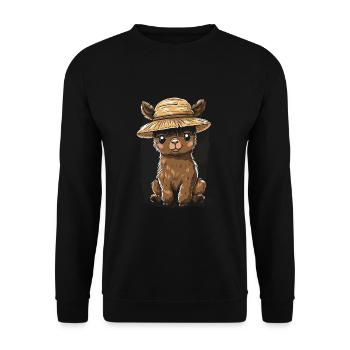 Niedliches Alpaka mit Strohhut Cartoon für - Unisex Pullover - Schwarz - Vorne - Alina (178cm) & Michal (187cm)