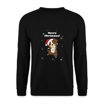 Australian Sheperd fröhliche Weihnachten Winter - Unisex Pullover - Schwarz - Vorne - Alina (178cm) & Michal (187cm)