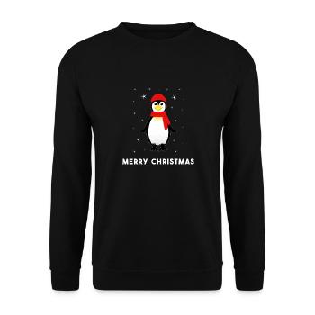 Pinguin Merry Christmas Frohe Weihnachten - Unisex Pullover - Schwarz - Vorne - Alina (178cm) & Michal (187cm)
