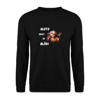 Glotz nicht so blöd! Dackel - Unisex Pullover - Schwarz - Vorne - Alina (178cm) & Michal (187cm)