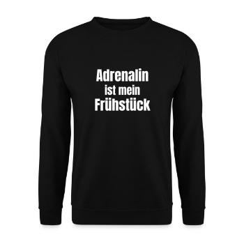 Adrenalin ist mein Frühstück. - Unisex Pullover - Schwarz - Vorne - Alina (178cm) & Michal (187cm)