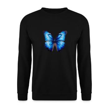 Blauer Morpho-Schmetterling - Unisex Pullover - Schwarz - Vorne - Alina (178cm) & Michal (187cm)