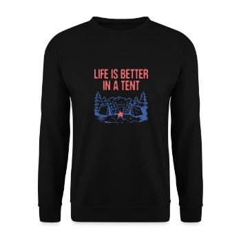 Life is Better in a Tent Camping Wildlife Camper - Unisex Pullover - Schwarz - Vorne - Alina (178cm) & Michal (187cm)