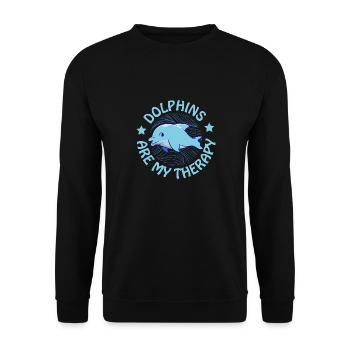 Delfine als Therapie Süße Meerestiere - Unisex Pullover - Schwarz - Vorne - Alina (178cm) & Michal (187cm)