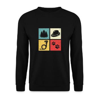 Conception de cor de chasse avec chapeau de feutre de patte de chien de forêt - Sweat-shirt Unisexe - noir - Devant - Alina (178cm) & Michal (187cm)