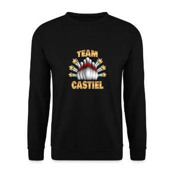 Geschenk für Castiel - Unisex Pullover - Schwarz - Vorne - Alina (178cm) & Michal (187cm)