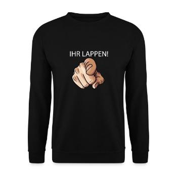 Ihr Lappen Lustig Zeigefinger Hand - Unisex Pullover - Schwarz - Vorne - Alina (178cm) & Michal (187cm)