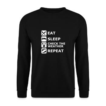 manger dormir, répète, répète, météorologie, chasseur, - Sweat-shirt Unisexe - noir - Devant - Alina (178cm) & Michal (187cm)