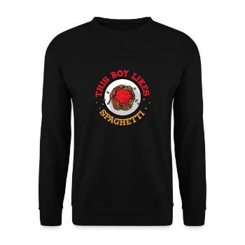 Un garçon aime les spaghettis en disant drôle - Sweat-shirt Unisexe - noir - Devant - Alina (178cm) & Michal (187cm)