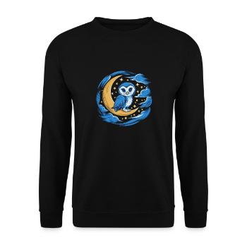 Eule Mond Sterne Nachthimmel - Unisex Pullover - Schwarz - Vorne - Alina (178cm) & Michal (187cm)