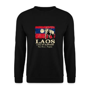 Elephant - Laos - Vintage Look - Unisex Pullover - Schwarz - Vorne - Alina (178cm) & Michal (187cm)