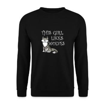 Girl Likes Wolves Funny Saying Wolf Wildlife - Unisex Sweatshirt - black - Front - Alina (178cm) & Michal (187cm)