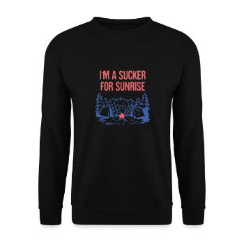 Sucker for Sunrise Summer Camping Tropical Camper - Unisex Pullover - Schwarz - Vorne - Alina (178cm) & Michal (187cm)