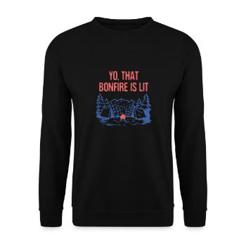 Yo That Bonfire is Lit Camping Party Camper - Unisex Sweatshirt - black - Front - Alina (178cm) & Michal (187cm)