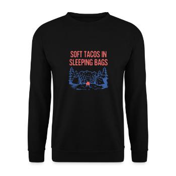 Tacos doux dans des sacs de couchage Camping Funny Camper - Sweat-shirt Unisexe - noir - Devant - Alina (178cm) & Michal (187cm)