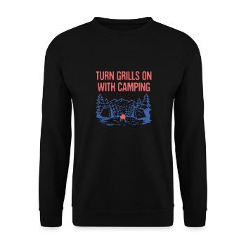 Turn Grills on with Camping Camper Grill Chef - Unisex Sweatshirt - black - Front - Alina (178cm) & Michal (187cm)