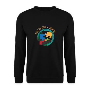 Puzzling and Music Notes Hobby Musician Jigsaw - Unisex Sweatshirt - black - Front - Alina (178cm) & Michal (187cm)