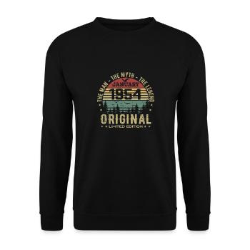 Cadeau D'anniversaire 71 ans, Nées En Janvier 1954 - Sweat-shirt Unisexe - noir - Devant - Alina (178cm) & Michal (187cm)