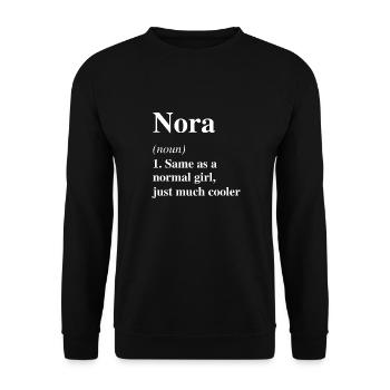 Nora Definition Cooler Name Spruch Geschenk - Unisex Pullover - Schwarz - Vorne - Alina (178cm) & Michal (187cm)