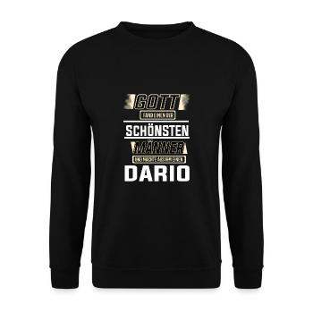 Dario der schönste Mann von Gott geformt Design - Unisex Pullover - Schwarz - Vorne - Alina (178cm) & Michal (187cm)
