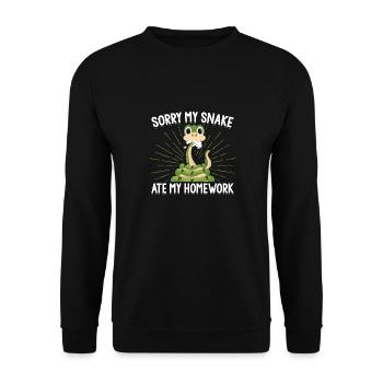 Schlange Hausaufgaben | Haustier Reptil Geschenk - Unisex Pullover - Schwarz - Vorne - Alina (178cm) & Michal (187cm)