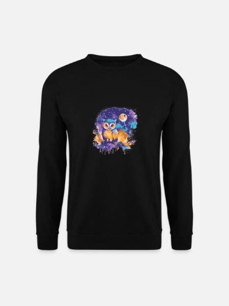 Bunte Eule unter einem Sternenhimmel - Unisex Pullover - Schwarz