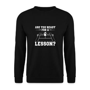 Tennis Unterricht | Spieler Trainer Sport Geschenk - Unisex Pullover - Schwarz - Vorne - Alina (178cm) & Michal (187cm)