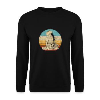 Westernreiten Westernreiterin Pferd Cowgirls Retro - Unisex Pullover - Schwarz - Vorne - Alina (178cm) & Michal (187cm)