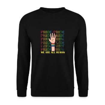 We Are All Human Cool PRIDE Retro Designs - Unisex Pullover - Schwarz - Vorne - Alina (178cm) & Michal (187cm)