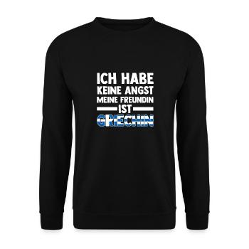 Ich habe keine Angst meine Freundin ist Griechin - Unisex Pullover - Schwarz - Vorne - Alina (178cm) & Michal (187cm)