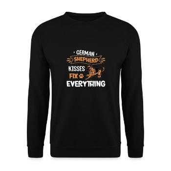 Deutscher Schäferhund Küsse bringen alles in Ordnung - Unisex Pullover - Schwarz - Vorne - Alina (178cm) & Michal (187cm)