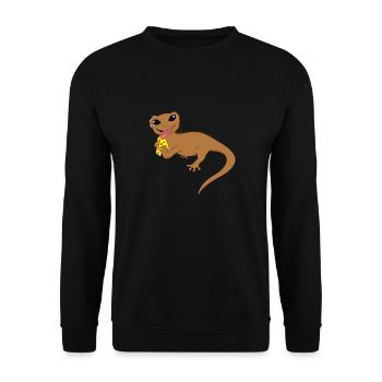 Haubengeckos Süßes Reptil, das Pizza-Echse isst - Unisex Pullover - Schwarz - Vorne - Alina (178cm) & Michal (187cm)