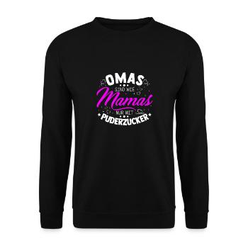 OMAS sind wie MAMAS nur mit Puderzucker - Herz Lie - Unisex Pullover - Schwarz - Vorne - Alina (178cm) & Michal (187cm)