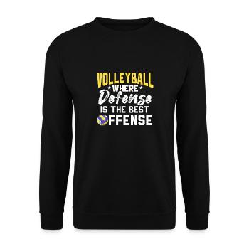 Funny Volleyball Where Defense Is The Best Offense - Unisex Pullover - Schwarz - Vorne - Alina (178cm) & Michal (187cm)