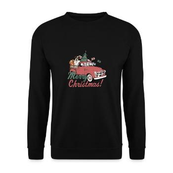 Vintage Red Pick Up Truck Merry Christmas Saint - Unisex Sweatshirt - black - Front - Alina (178cm) & Michal (187cm)