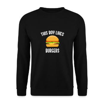 Cheeseburger Ironisches Zitat Junge mag Burger - Unisex Pullover - Schwarz - Vorne - Alina (178cm) & Michal (187cm)