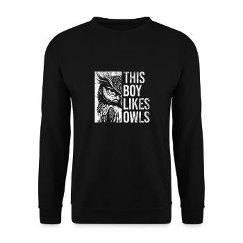Junge mag süße Eulen, Wildtiere, Vögel, Waldtiere - Unisex Pullover - Schwarz - Vorne - Alina (178cm) & Michal (187cm)